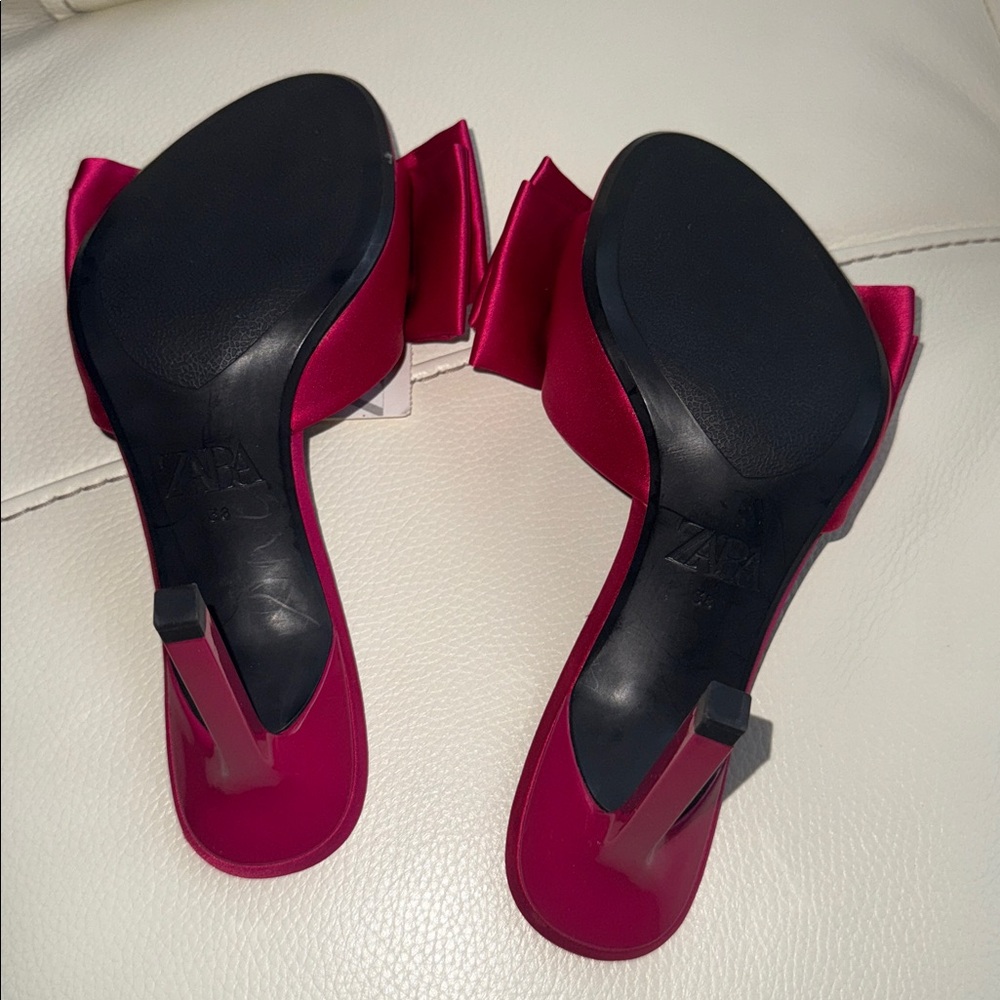 Zara Fuchsia Satin Bow Heels‎ - Picture 8 of 12